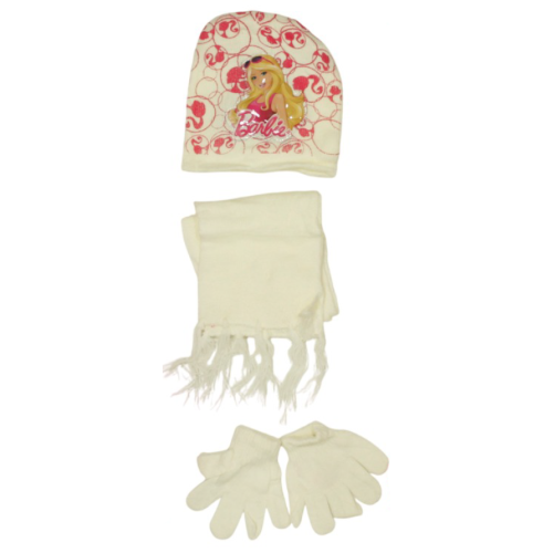 Kids’ Winter Hat, Scarf & Gloves Set with Barbie Print - Ivory | AL1887/I