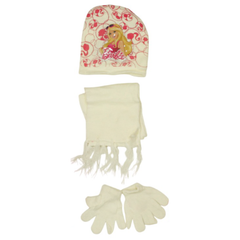 Kids’ Winter Hat, Scarf & Gloves Set with Barbie Print - Ivory | AL1887/I