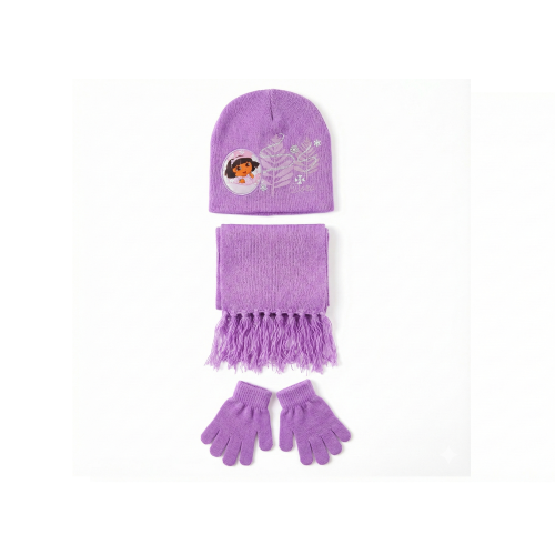 Kids’ Winter Hat, Scarf & Gloves Set with Dora Print - Purple | AL1886/P