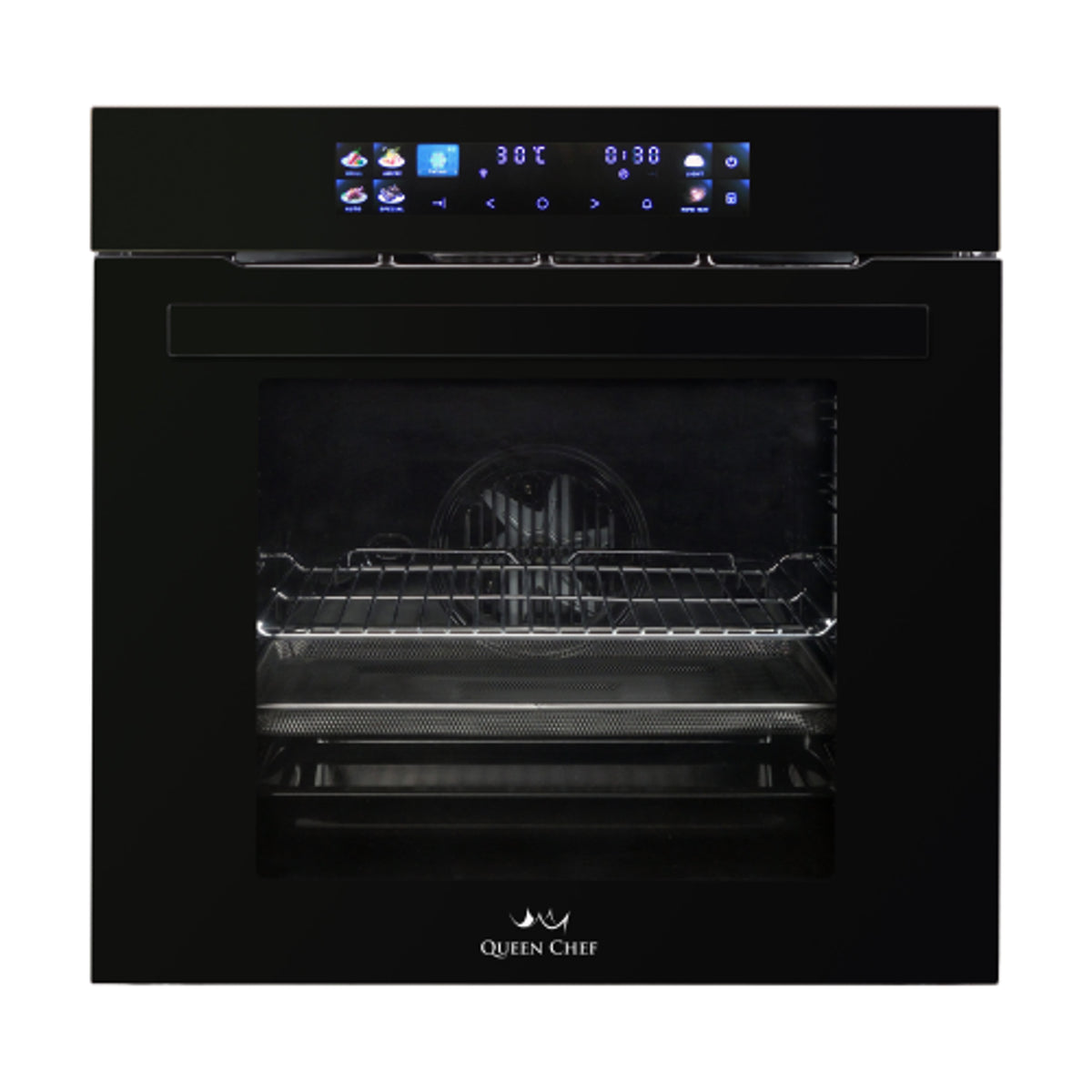Queen Chef Built-in Electric Oven 60cm Convection Air Fryer 75L Black Glass & Steel | QCEO60-75D AFB