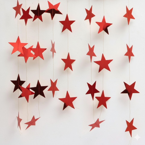 Vivid Red Foil Star Hanging Curtain Garland - 2.7M | AR2-6-F24A-06