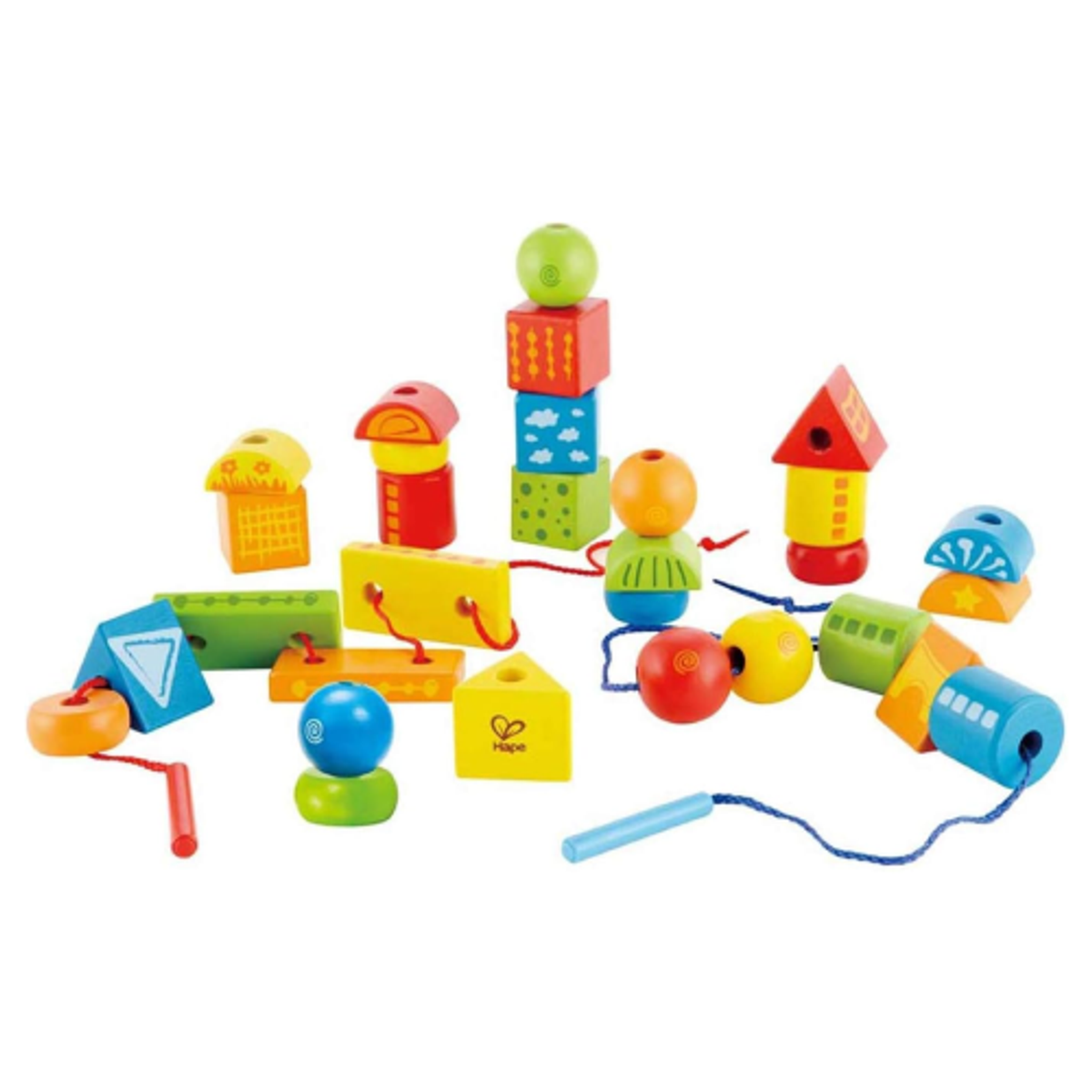 Wooden Threading Blocks Educational String-Along Shape Toy | 589-5