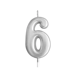 Silver Glitter Birthday Cake Candle Topper - Number Six | 349-1/S6