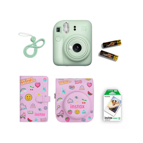Fujifilm Instax Mini 12 Gift Box Bundle Instant Camera, Mini Film, Protective Case, Photo Album - Green
