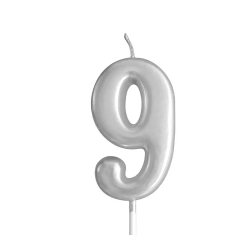 Silver Glitter Birthday Cake Candle Topper - Number Nine | 349-1/S9
