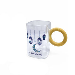Ramadan Mubarak Glass Mug with Wooden Handle | 7047-12