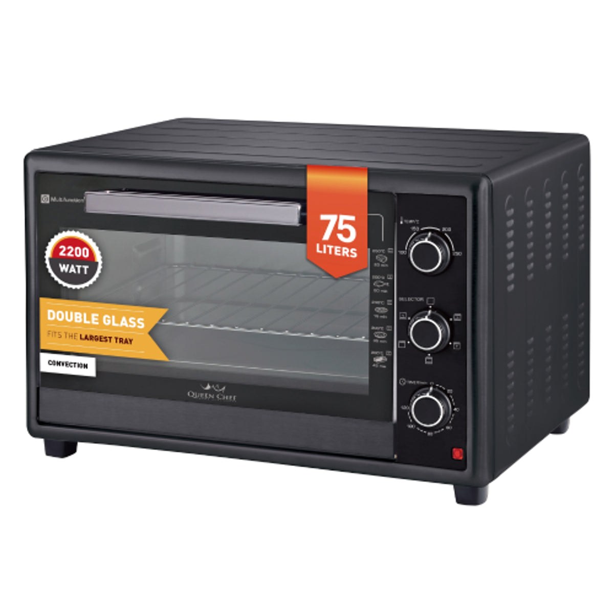 Queen Chef 75L Large Convection Electric Oven Double Glass 2200W – Black | QCEO75/B
