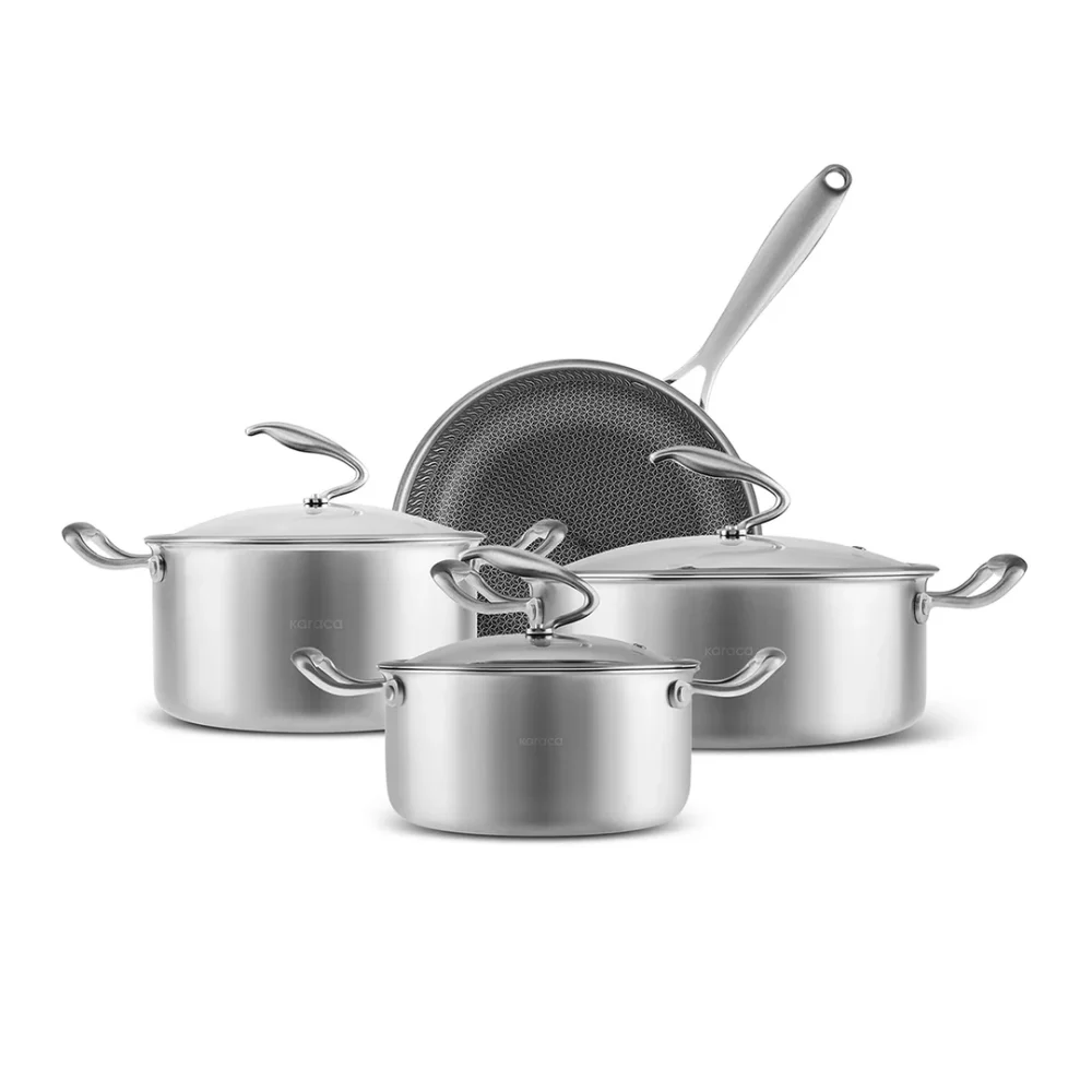 Karaca 5Ply PowerSteel 7-Piece 316+ Stainless Steel Induction Cookware Set, Silver | 153.03.08.2917