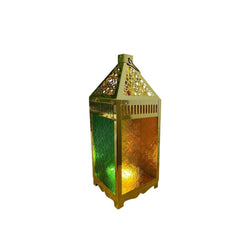 Gold Metal Ramadan Lantern with Multicolor Glass Panels | 7138-87