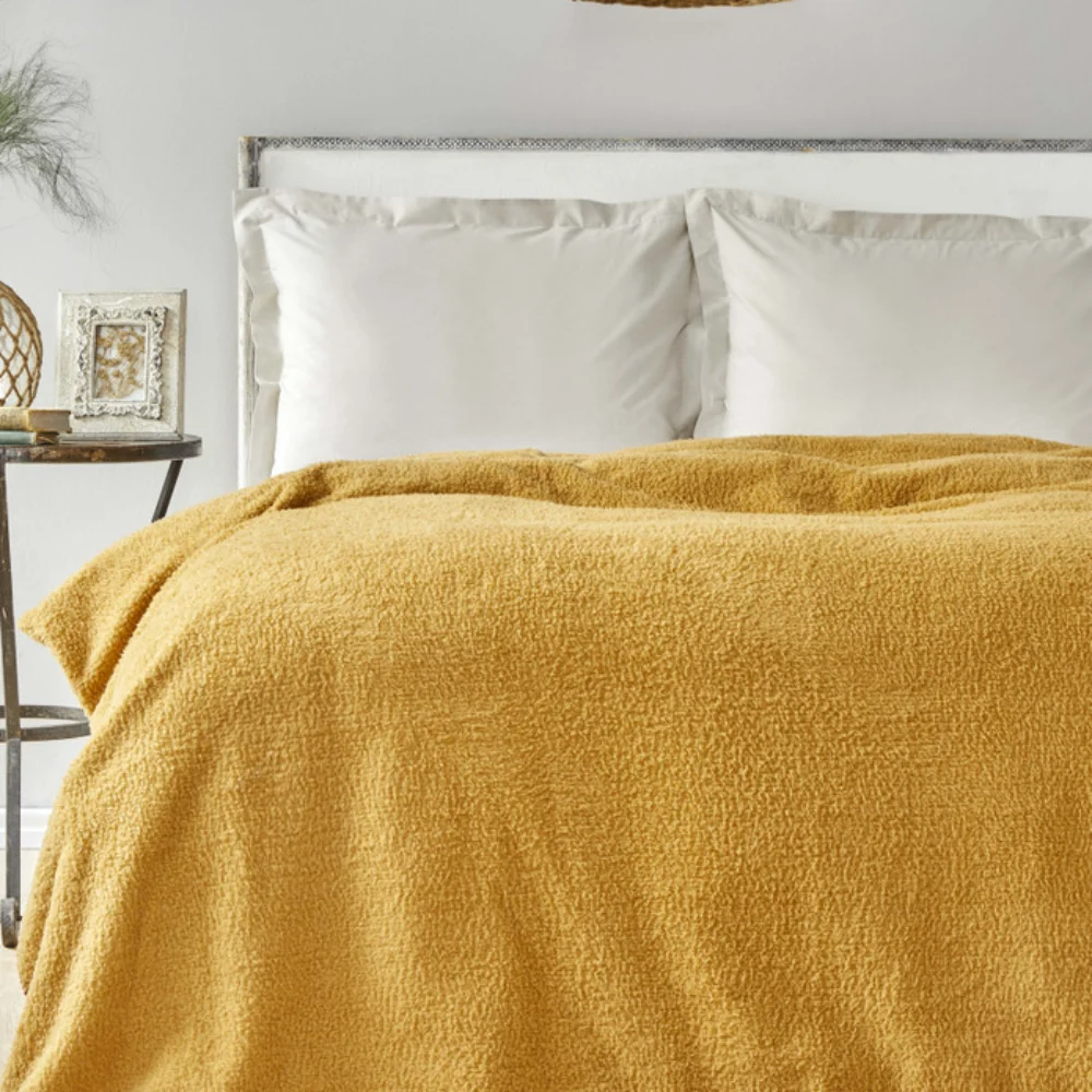 Karaca Home Faye Mustard Double Sherpa Blanket | 200.18.01.0798