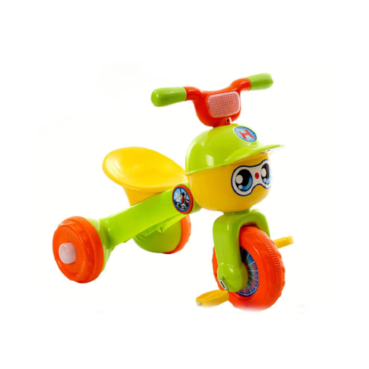 Kids Cartoon Face Tricycle with Pedals, Comfortable Seat & Rear Basket - Green | AL320/G