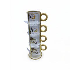 Ramadan Kareem Glass Mug Set with Gold Handles & Stand – Islamic Design (Set of 4) | 7047-5