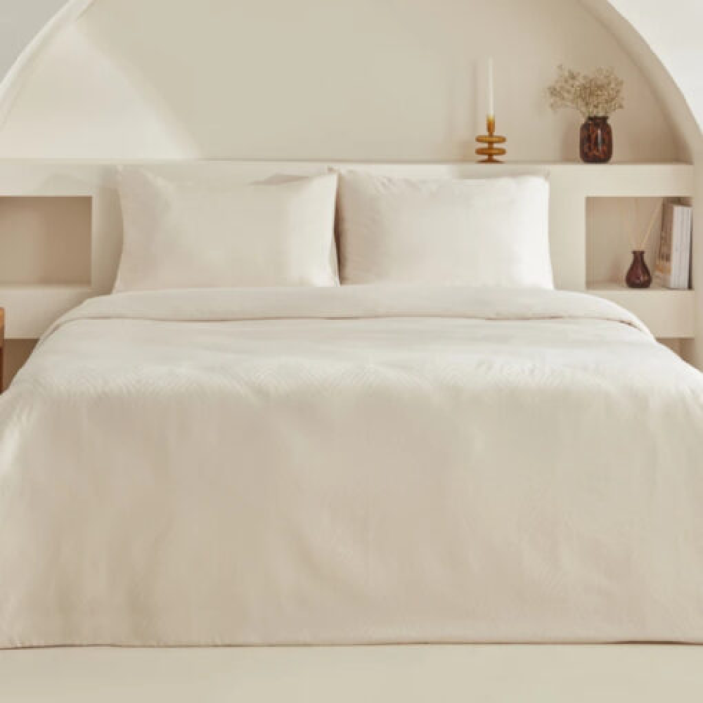 Karaca Home Sion 100% Cotton Jacquard Satin Ecru King Size Duvet Cover Set | 200.22.12.0116