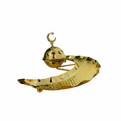 Ramadan Luxury Gold Crescent Moon Incense Burner with Star Cutout and Serving Tray | 7138-24