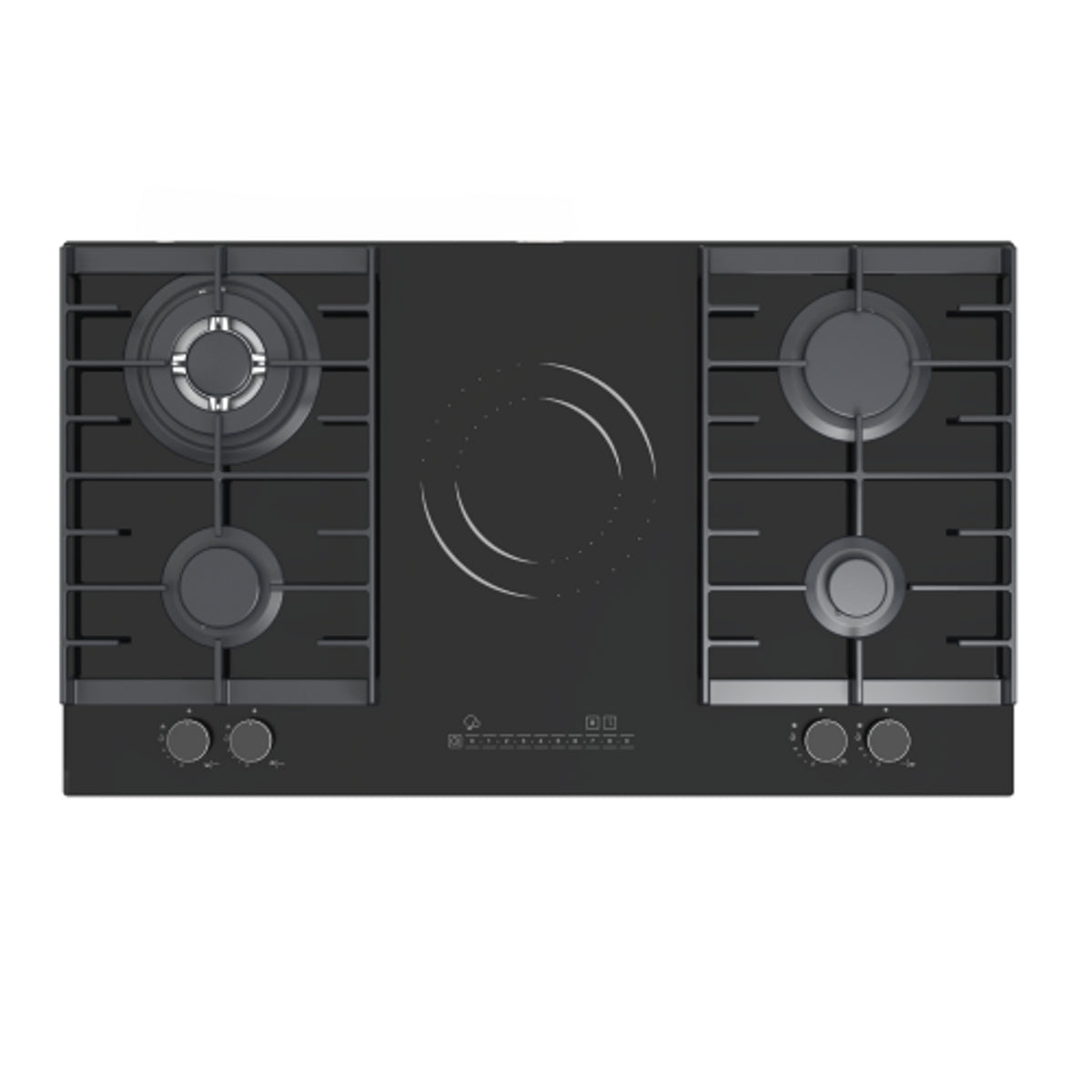 Queen Chef Built-in Gas Hob 4 Burners & 1 Electric Burner - Shiny Black | QCHB90-4G1EGBM (A)