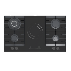 Queen Chef Built-in Gas Hob 4 Burners & 1 Electric Burner - Shiny Black | QCHB90-4G1EGBS (A)