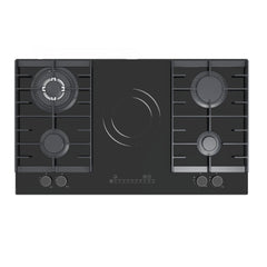 Queen Chef Built-in Gas Hob 4 Burners & 1 Electric Burner - Shiny Black | QCHB90-4G1EGBM (A)