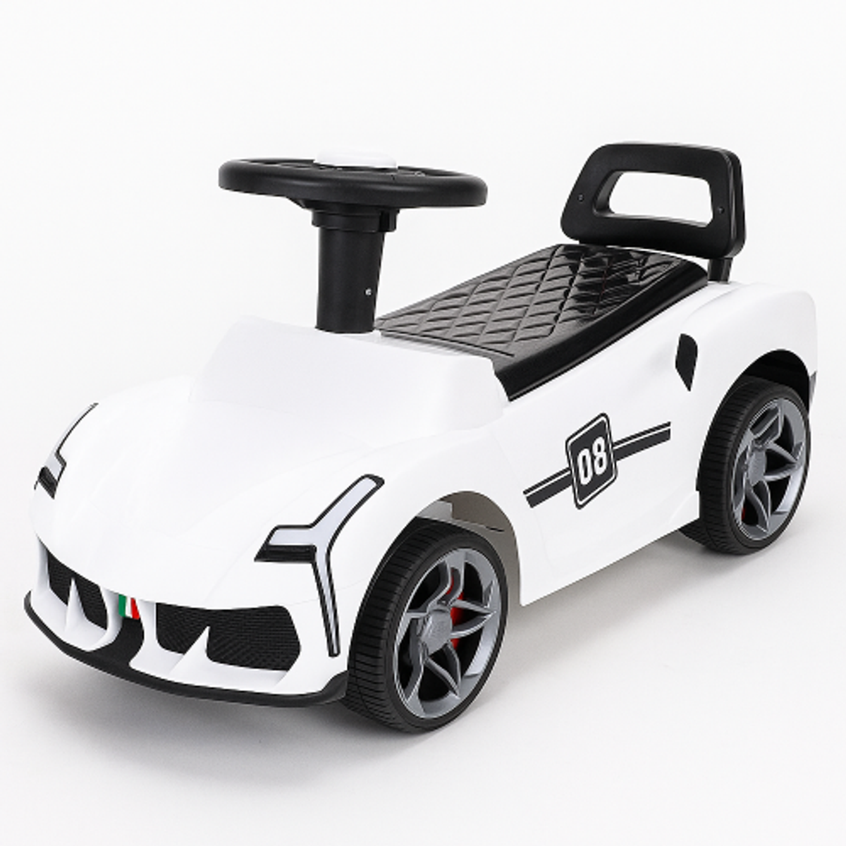 Kids Ride-On Sports Car with Steering Wheel & Backrest – White | THL-9501