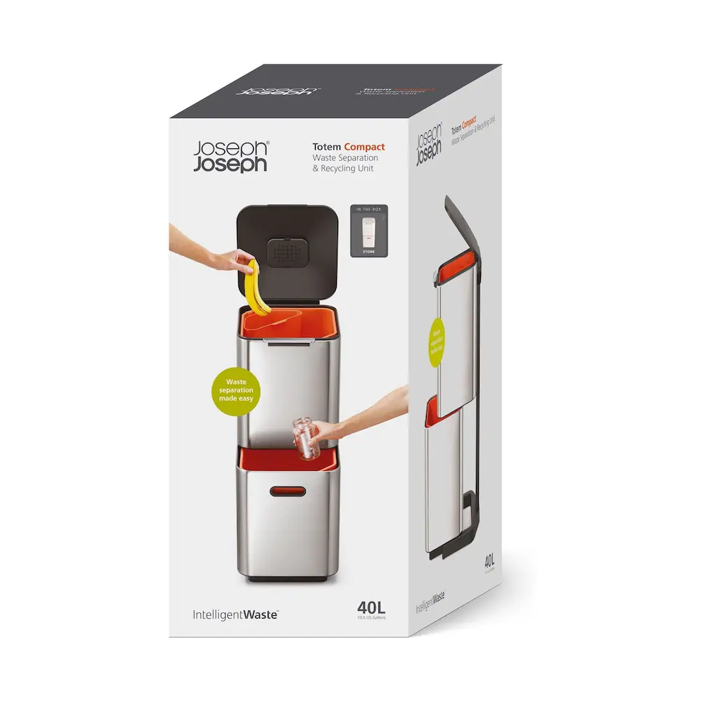 Joseph Joseph Totem Compact 40L Waste & Recycling Bin - Stainless Steel | 30063
