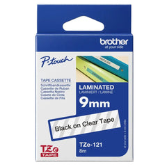 Brother Labelling Tape Cassette – Black on Clear , 9mm wide | TZE-121