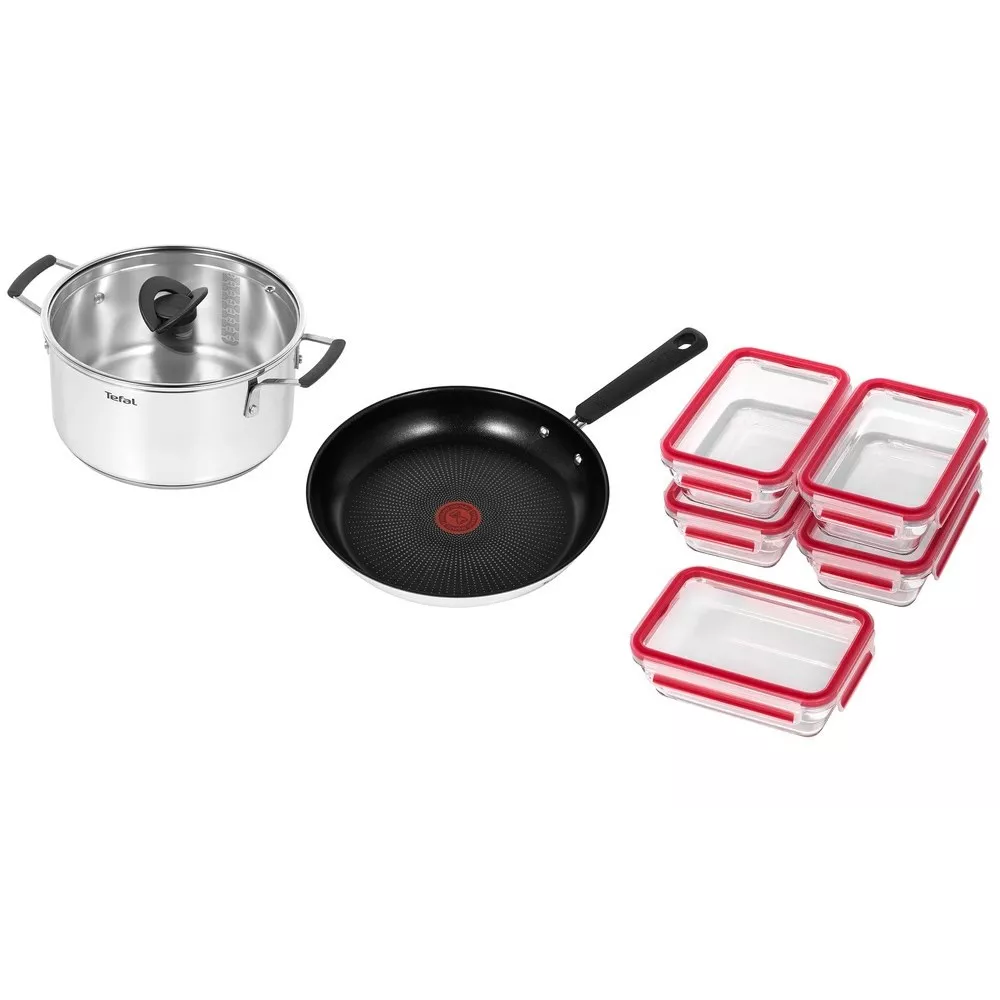 Tefal Optispace Induction Frying Pan 28cm Set with 5 Storage Containers | G737S325