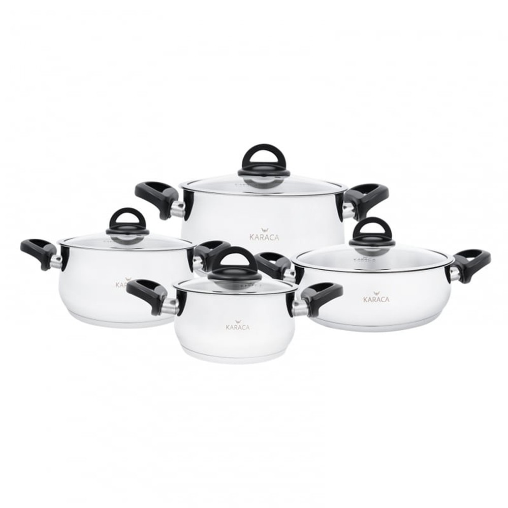 Karaca Florya 8-Piece Antibacterial Handle Steel Cookware Set - Black | 153.03.08.0416