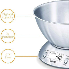 Beurer KS 54 Kitchen Scale Kitchen Scale with large, Brushed Stainless Steel Bowl | KS 54