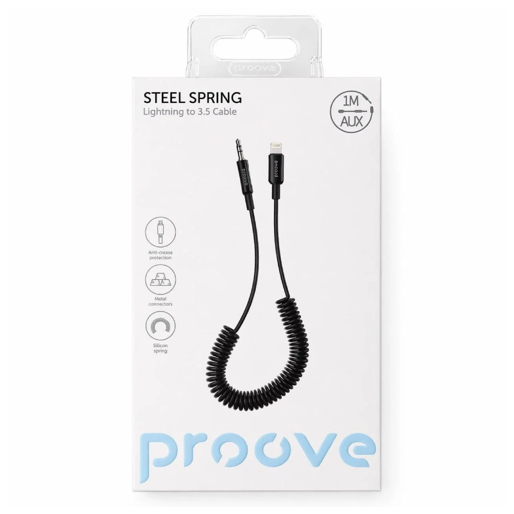Proove Steel Spring Bluetooth Lightning to 3.5mm AUX Cable - Black | ACSS00005101