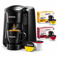 Barista K-1 American Coffee Machine Offer with K-Cup Boxes and Mug