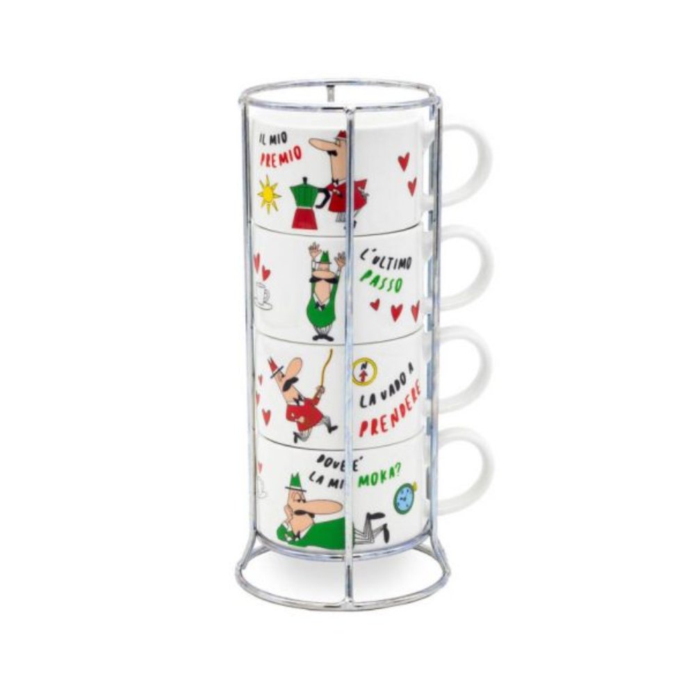 Bialetti TAZZ203 4 Pcs Cappuccino Cup Set With Stand | BIATAZZ203