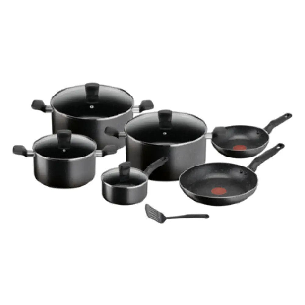 Tefal Dark Stone 11 pcs set (Stewpot 22cm+lid/ 24cm+lid/ Stewpot 28 +lid / Frypan 20/ 28/ Saucepan 16+lid/  Spatula) | B491BS85