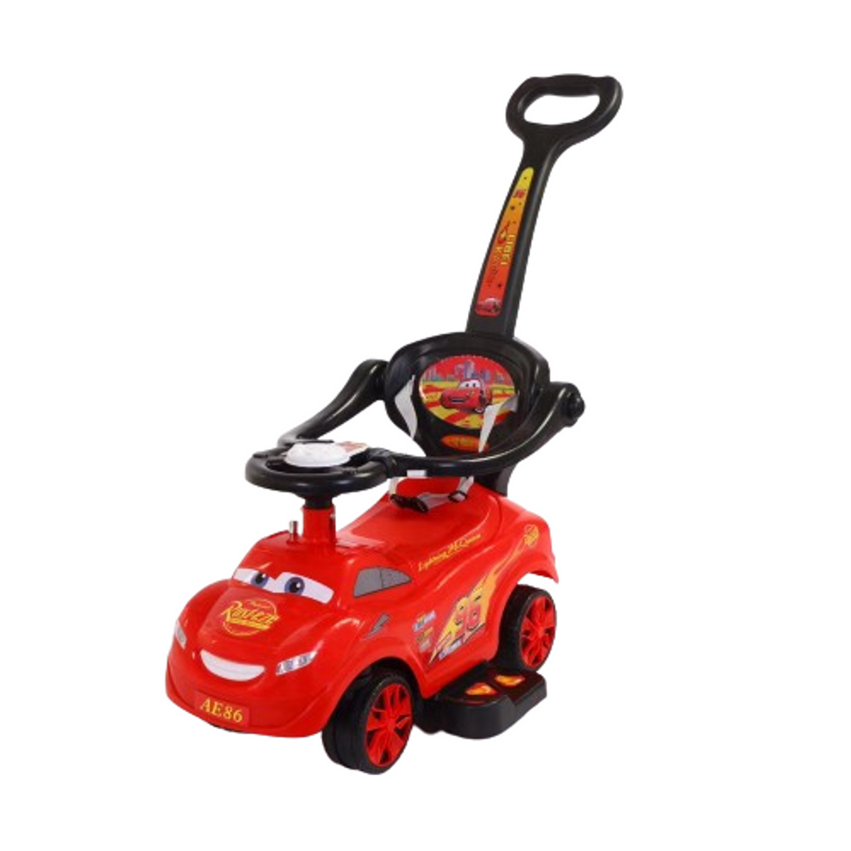 Kids Ride-On Push Car with Steering Wheel, Safety Backrest & Handle – Red | LBK-AE86