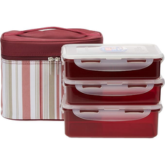 Lock n Lock 3 Pieces Lunch Box Set with Stripe Bag, Burgundy/Purple, Rectangle, Plastic | HPL817DP