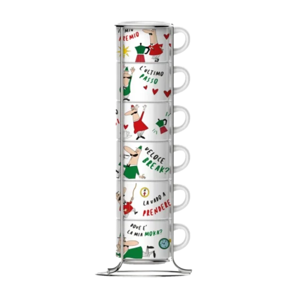 Bialetti Set of 6 Stackable Italia Cups With Stand | TAZZ202