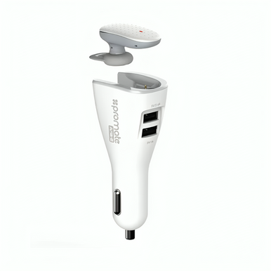Promate Bluetooth v4.1 Headset for Music & Calls With Smart Wireless Car Charging Dock and 3.4 Dual Fast Charging | ARIA-2. WHITE