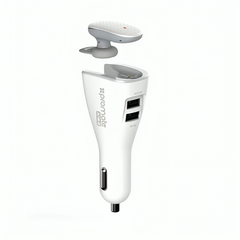 Promate Bluetooth v4.1 Headset for Music & Calls With Smart Wireless Car Charging Dock and 3.4 Dual Fast Charging | ARIA-2. WHITE