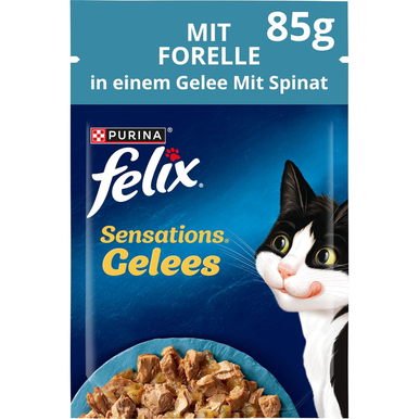Felix Sensations Jellies with Trout in a Jelly with Spinach Cat Food 85g | 206516