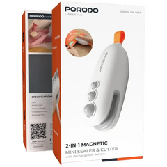 Porodo Lifestyle 2-In-1 Magnetic Mini Sealer & Cutter With Rechargeable Battery - White | PDWS105WH