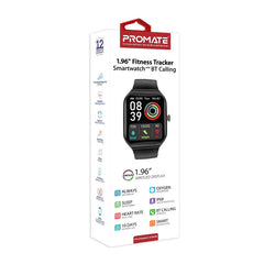 Promate 1.96" Fitness Tracker Smartwatch with BT Calling | PROWATCH-AM19.BLACK