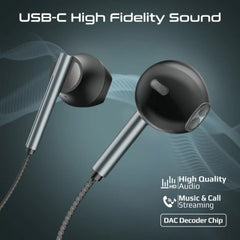 PROMATE High Fidelity USB-C ENC Stereo Wired Earphones - Black | Laxi-S