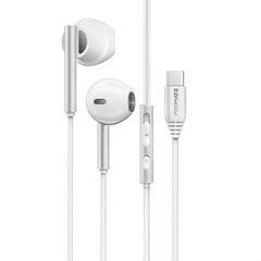 PROMATE High Fidelity USB-C ENC Stereo Wired Earphones - White | Laxi-S