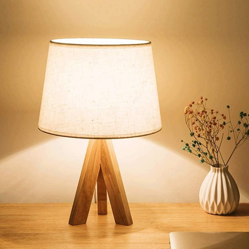 SK Minimalist Wooden Tripod Table Lamp - 36 cm, Linen Shade | SK856