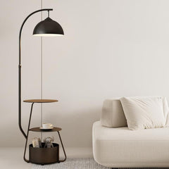 SK Multi-Functional Metal Floor Lamp with Side Table & Storage - 150 cm, Black | SK862