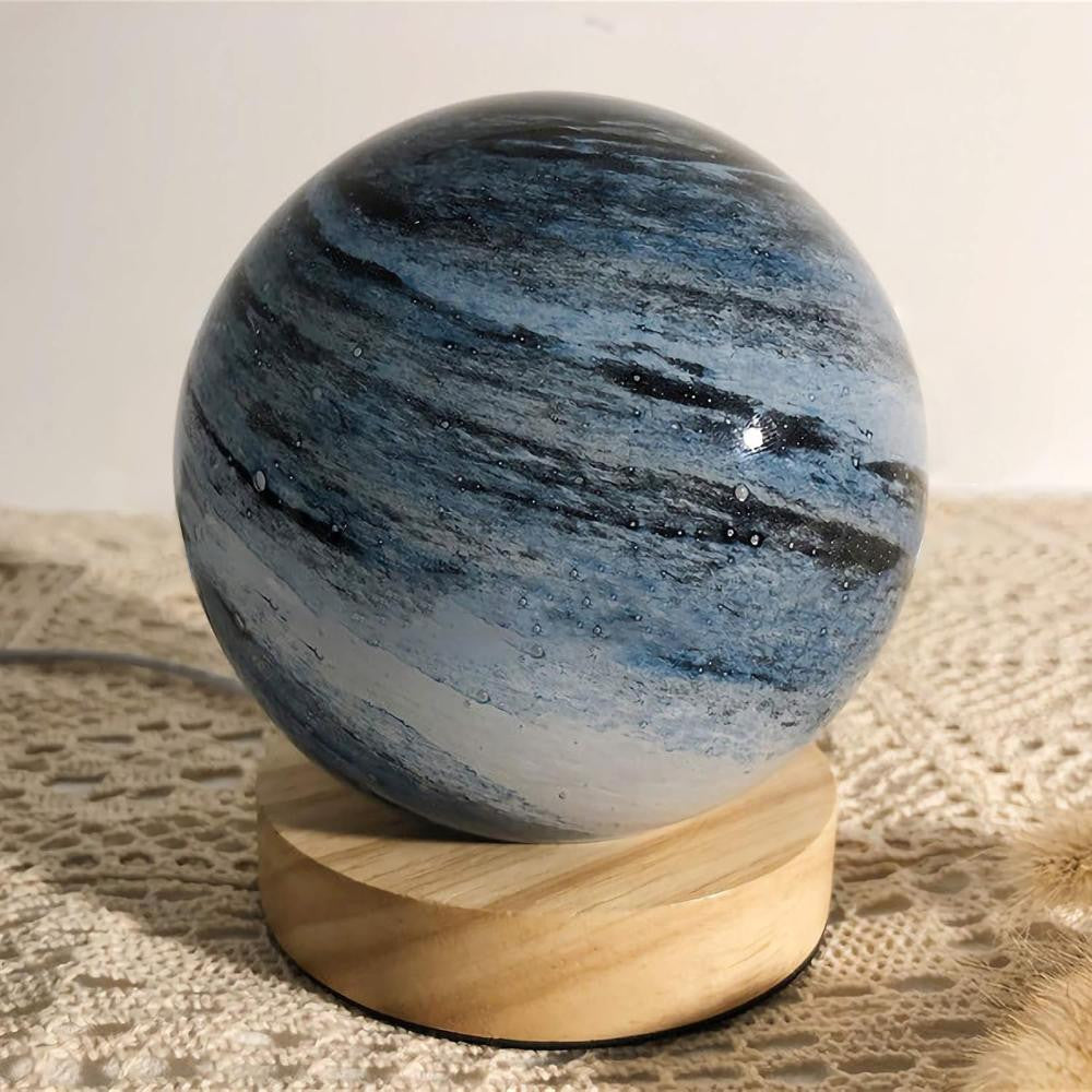 SK Blue Swirled Glass Globe Accent Lamp with Wooden Base | SK925