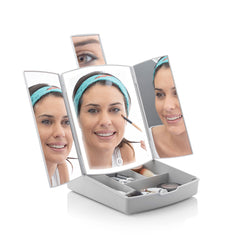 InnovaGoods 3-In-1 Folding LED Mirror with Make-up Organiser Panomir | V0103402