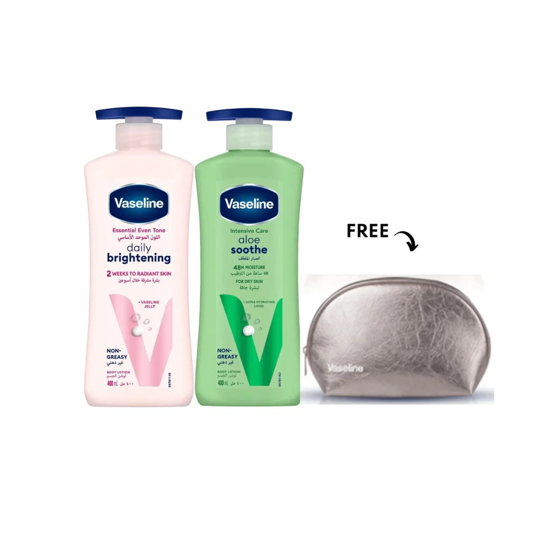 Vaseline Body Lotion Aloe Fresh + Brightening 400ml, Get Free Pouch