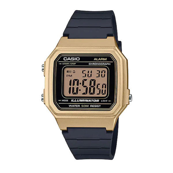 Casio Digital Watch – Gold Case, Black Display & Resin Strap | W-217HM-9AVDF