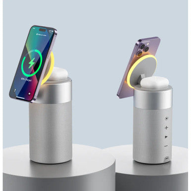 WIWU Leju WI-W022 — 3-in-1 Wireless Charger Bluetooth Speaker with Built-in Battery — White | WI-W022-WT