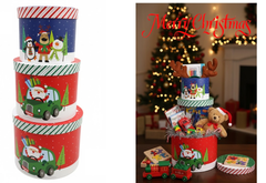 Christmas Gift Box Set - 3 Round Pieces Santa & Friends Design | AL1783