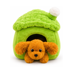 Plush Pet House with Brown Puppy - Green | Z1196